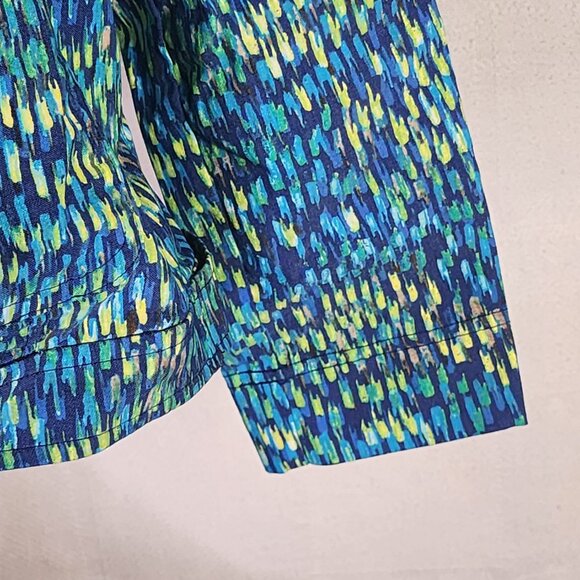 Attyre New York Blue Green Yellow Abstract Rayon Nylon Span Adj Waist Jacket XL - Picture 8 of 16